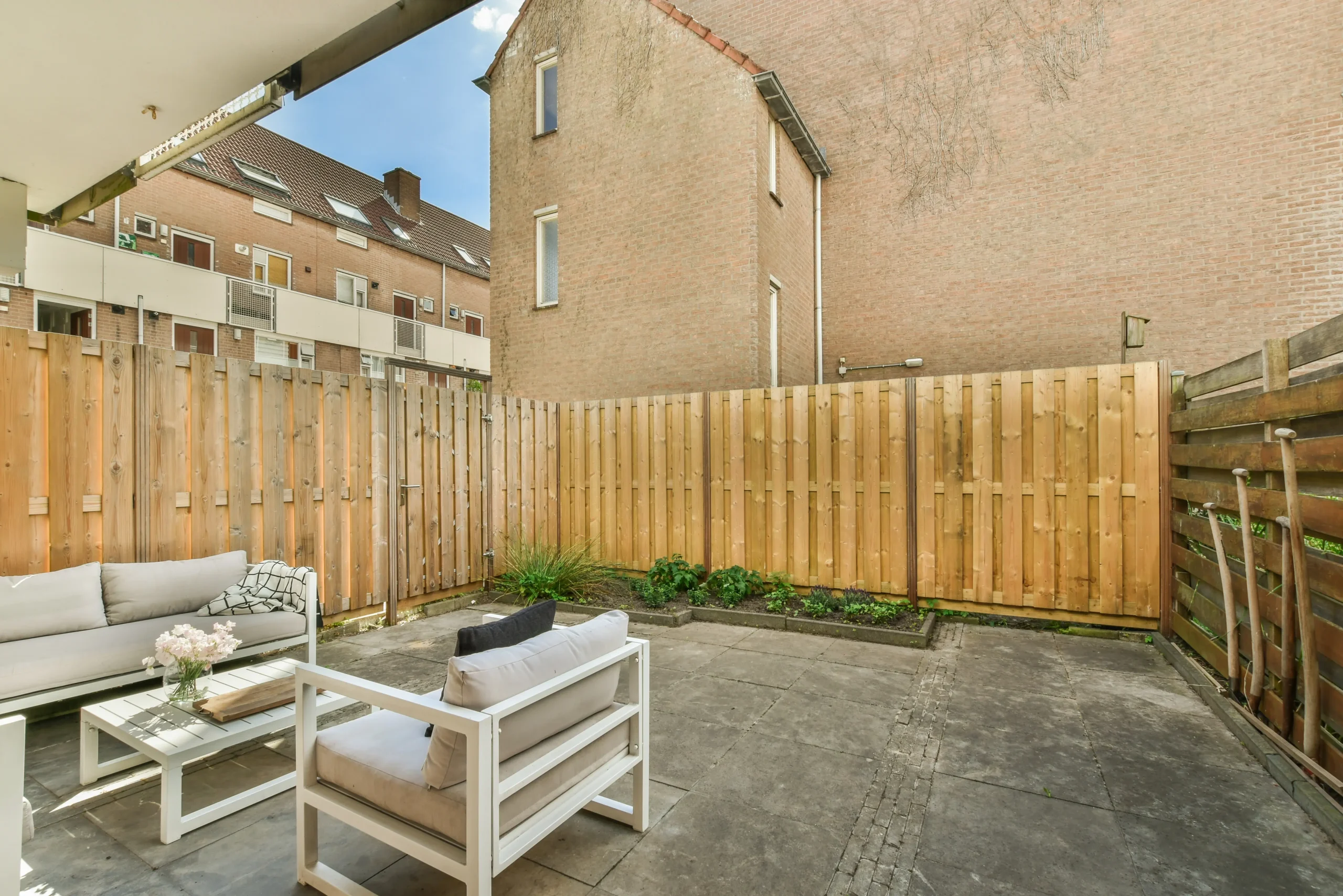 Spring patio installation in a New York backyard
